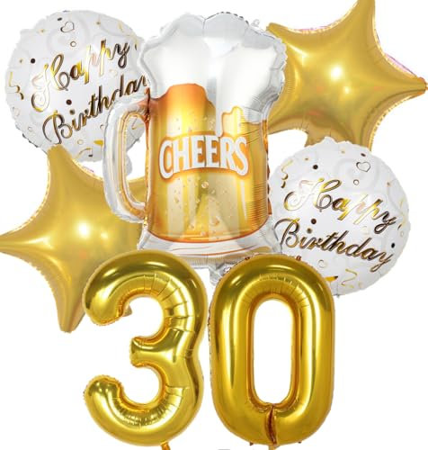 Luftballon 30. Geburtstag Mann Frau, 30 Geburtstag Deko Gold, Geburtstagsdeko 30 jahre Frauen, Ballon Bierflasche Deko zum Geburtstag Mann, Helium Ballons Bier Deko 30. Geburtstag Frau Männer