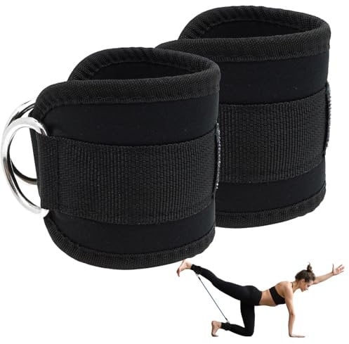 Padded Wrist Straps, Adjustable Ankle Cuff Padded Cable Kickback Ankle Straps with D-Ring Hook Loop Gym Wrist Cuff for Glute Workouts Leg Curls Extensions Booty Hip Abductors Exercise Training