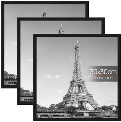 upsimples 3er Pack 30x30 Bilderrahmen 30x30 Bilderrahmen Schwarz für Fotogalerie - Einschiebestreifen, horizontale oder vertikale Wandmontage
