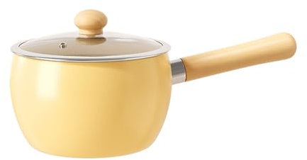 Soup Pan with Lid, 6.3 Inch Ceramic Coating Cooking Pot Saucepan with Wooden Handle, Healthy Milk Pot Cookware Suitable for Multiple Stoves (Yellow)
