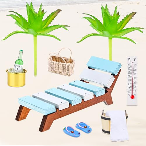 Strand deko Miniatur,Strand deko,Wellness deko,Puppenhaus Miniatur Klappstuhl,Miniatur Strand Stuhl, Miniatur Deko Liegestuhl,für DIY Dekoration.