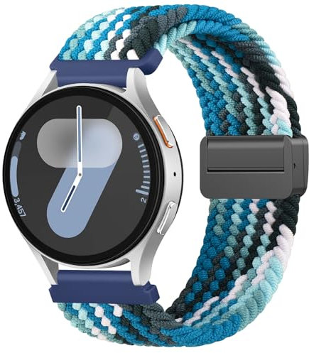 Amzpas 20mm Nylon Armband Kompatibel mit Samsung Galaxy Watch 7/6/5/4/FE 40mm 44mm/ Galaxy 6 Classic/5 Pro/4 Classic Damen Herren, Magnetisch Verschluss Armbänder, Elastisch Geflochtenes Uhrenarmband