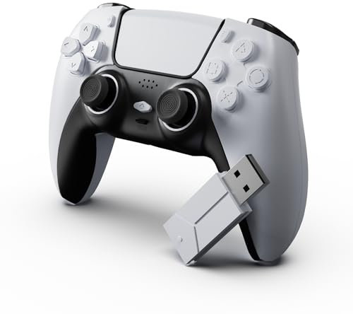 Controlador Play5 Pro compatible con P5/P4/PC/iOS/Android, controlador P5 personalizado con adaptador de 2.4 G compatible con turbo, programable, doble vibración, sensor de movimiento de 6 ejes y