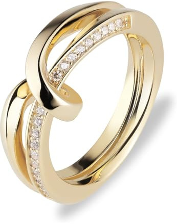 JETTE Damen-Damenring 925er Silber, recycelt Zirkonia 63, Gelbgold 32029958