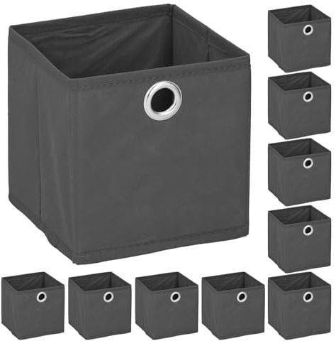 10er Set Faltbox ca. 15x15x15 cm - Anthrazit - Würfel Aufbewahrungsbox faltbar Aufbewahrungskörbe Korb Unterwäsche Organizer Boxen Stoff Karton Regalkorb Klappbox klein Dunkelgrau