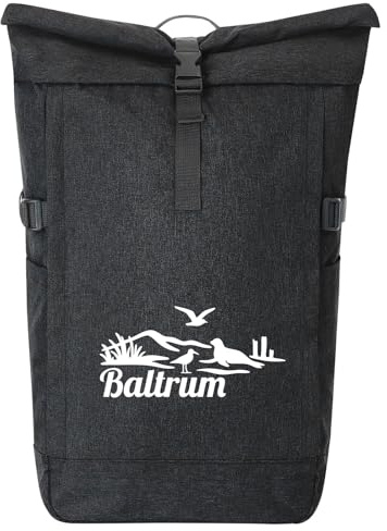 Huuraa Kurierrucksack Baltrum Strandmotiv 30-44 Liter Black Melange Fairtrade Rolltop Rucksack Geschenkidee