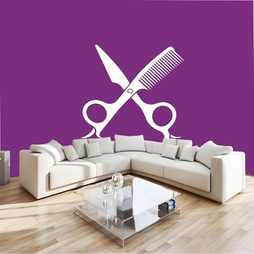 Fotomurales Papel pintado 308 x 220 cm Arte Mural de pared Tijeras Y Peine Minimalistas, Moderna Decoración Tejido no Tejido Decoración De Pared Sala Cuarto, Púrpura Papel pintado mural