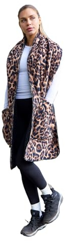OHS Fleece Scarf with Pocket Women Leopard Print, Super Soft Hand Neck Warmer Oversized Fluffy Scarf Wrap Winter Scarves for Women Casual Wear & Cold Weather for Ladies, Natural