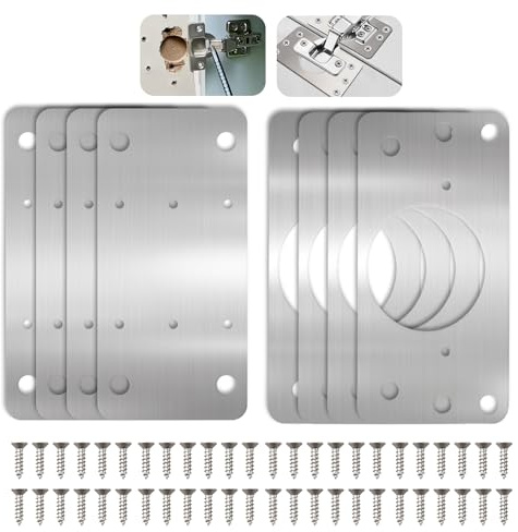 Plaque Reparation Charniere Porte Placard, 8 Pièces Réparation Charnières Meuble Cuisine Quincaillerie Plate Inoxydable Kit de Renforcement Fixation Porte avec Vis pour Bois Étagère Armoire (90*46mm)