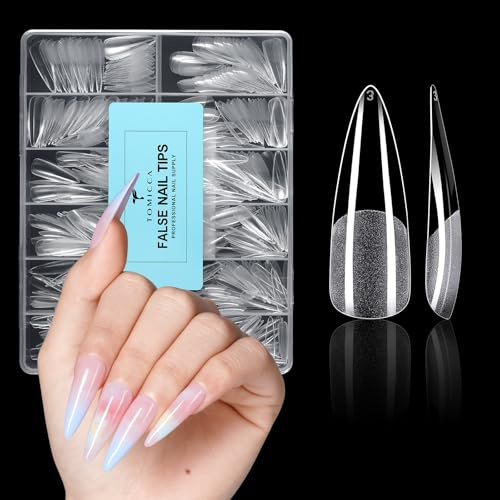 TOMICCA 504 Pièces Stiletto Long Capsule Americaine Ongle | 12 Tailles Faux Ongles, Acrylique Transparents Mats Capsules Ongles, pour Les Extensions Bricolage Et Diy Nail Art