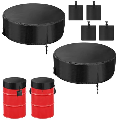 2-PCS 55 Gallon Drum Covers with 4 Windproof Weights Sand Bags(No Sand)
