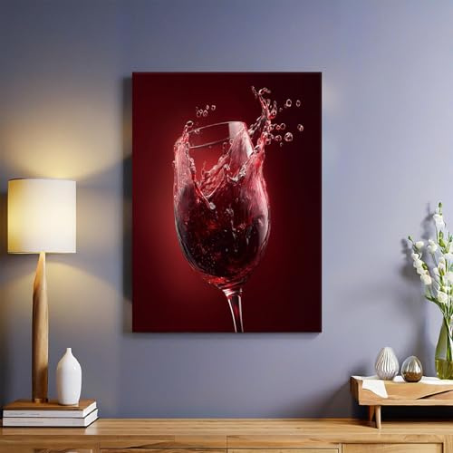 Rotwein Leinwandbild 40 x 30 cm Rotweinglas Kunstdruck Wandbild Foto Poster Bild Fertig zum Aufhängen Aesthetic Deko Flur küche Büro Villa Badezimmer