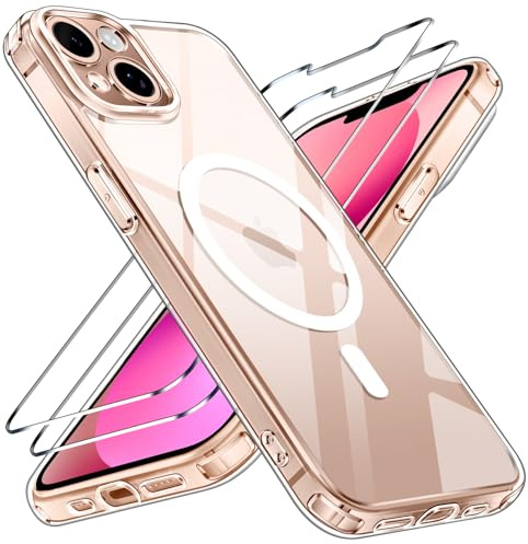 ivoler für iPhone 13 Hülle mit 2 Panzerglas, MagSafe, Trasparente | 3-in-1 Set, Militärschutz Stoßfest Kratzfest Haltbarkeit, Sottile, TPU-Rahmen, Durchscheinend Rückseite
