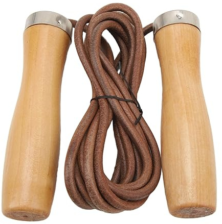Fafeims Corda per Saltare, Corda per Saltare in Pelle Bovina con Manico in Legno con Cuscinetto Rotante, per Allenamenti di Fitness a Casa in Palestra, Esercizi di Boxe