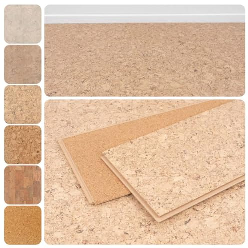 Korkboden Klick-System Korkparkett versiegelt Kork Laminat | Klassik grob creme, 10.5 mm, 2.13 qm/Paket
