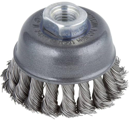 wolfcraft Twisted Steel Wire Cup Brush - Ø 75 mm - M14 Thread | Heavy-duty derusting and cleaning tool for metal, wood and stone, ideal for welding preparation. 2125000
