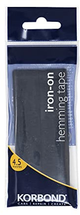 KORBOND Black Tape 4.5m x 2cm, Bonding and Craft Projects – No Sewing Required – Ideal, Jeans, Work Trousers, Badges & School Clothes – Repair and Hem in Seconds