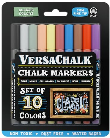 Flüssigkreidemarker von VersaChalk - Ungiftige, feucht abwischbare Stifte für Tafeln, Fenster u.v.m. (Fein, Set mit klassischen Farben)
