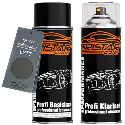 TRISTARcolor Autolack Spraydosen Set für VW/Volkswagen L7T7 Dunkelgrau Metallic Basislack Klarlack Sprühdose 400ml