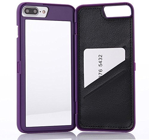 W7ETBEN iPhone 7 Plus Case, iPhone 8 Plus Case,Hidden Back Mirror Wallet Case with Stand Feature and Card Holder for Apple iPhone 7/8 Plus 5.5“ (Purple)