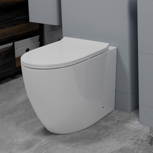 Rimless Comfort Height Toilets Back to Wall Toilet and Concealed Cistern BTW Bathroom WC Ceramic Pan Soft Close Seat Modern Round Projection Elongated Toilet for Bathrooms