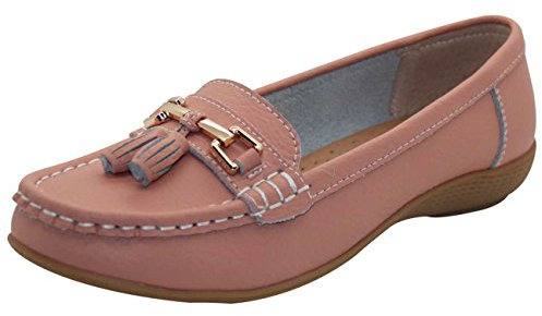 JO & JOE , Mocassins pour femme en cuir avec semelle à talon légèrement compensé, style décontracté, confortable, chaussures de travail,Rose Poudré,40 EU / 7 UK