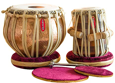 Concert Tabla Drum Set, 51 Grad 2 kg, Lackpolitur Kupfer Bayan, Maharaja, Finest Dayan mit gepolsterter Tasche, Buch, Hammer, Kissen und Bezug (PDI-BJJ)