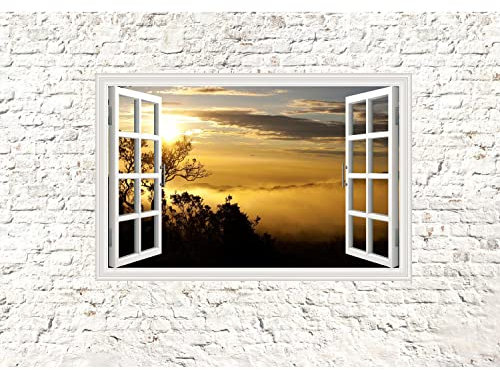 Runa Art Fototapete Fenster Afrika sonnenuntergang 352 x 250 cm Vlies Tapeten XXL Moderne Wandtapete Wohnzimmer Schlafzimmer Weiss Orange 9018011c