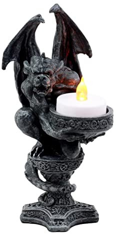 Ebros Gothic Wyvern Gargoyle Candle Holder Guardian Kneeling Servant Tea Light Candle Figurine 6.75 H