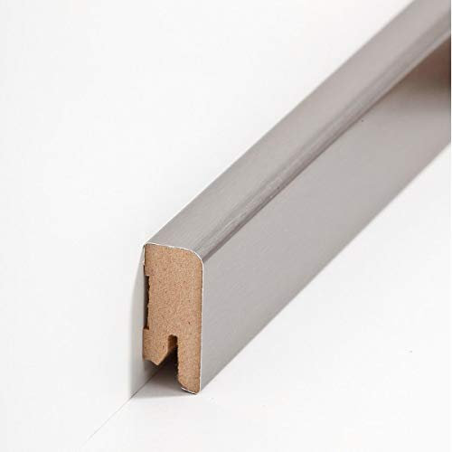 Fuß- u. SockelleistenChemnitz 40 x 16 mm MDF ummantelt - 716.333| Fußleiste | Bodenleiste | Profisockelleisten |- Edelstahl gebürstet Gr.1