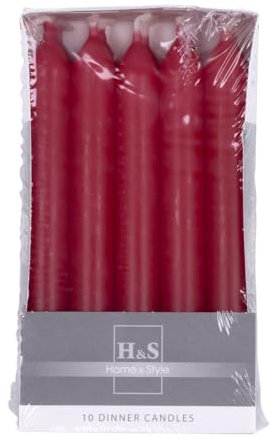 DONAU HOME Lot de 10 bougies à tige lisses rouges - 17 x Ø 2 cm - Sans parfum - Cylindriques - Pour décoration dans le salon, la salle de bain - Durée de combustion : 6 heures