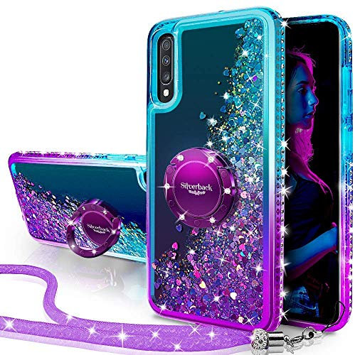 Miss Arts für Galaxy A50/A30S Hülle,[Silverback] Mädchen Glitzern Handyhülle Hülle mit Ringständer, Cover Silikon Flüssigkeit Clear Schutzhülle für Samsung Galaxy A50 -LILA