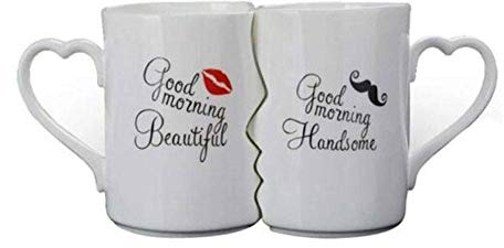 ECOSWAY 2Pcs/Set Couples Cup Ceramic Kiss Mug Valentine's Day Wedding