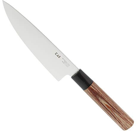 KAI Seki Magoroku Redwood Cuchillo pequeño de chef con hoja de 15,0 cm - Acero inoxidable 1K6 con 57 (±1) HRC - Hoja pulida de alto brillo - Mango de madera de Pakka Red Wood - Hecho a mano en Japón