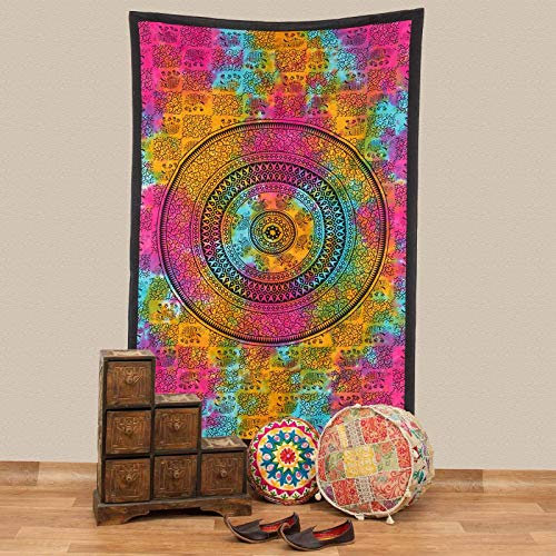 Kunst und Magie Tagesdecke Wandbehang Tuch Elefanten Mandala ca. 200 x 135 cm