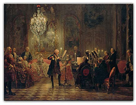 Kunstdruck Poster - Adolph von Menzel Flötenkonzert Friedrichs des Großen in Sanssouci 40x30 cm ca. A3 - Alte Meister Bild ohne Rahmen