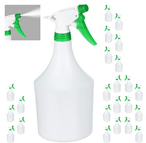 Relaxdays Set de 24 pulverizadores 1 Litro, Boquilla Ajustable, Bote de Spray con Escala, de Plástico, Blanco y Verde