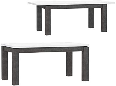 Furniture24 Tisch Lennox New ALCT44-C272, Esstisch ausziehbar 160-207 cm, Betonoptik mit Weiß Hochglanz