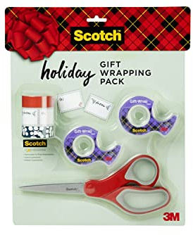 Scotch Gift Wrap Tape Kit, Wrapping/Art Supplies Set with Gift-Wrap and Cute Washi Tape, to/from Labels, and Sharp Scissors for Gift Wrapping, Scrapbooking, and Journaling