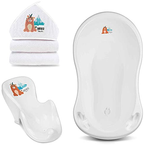 Babypflegeset Neugeborene TÜV Rheinland geprüft – Babybadewanne, Baby Badesitz, Babyhandtuch mit Kapuze – Perfektes Baby Starterset