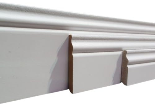 MadeInNature, Plinthe en médium mouluré de style Louis XV prépeinte blanche de très grande qualité, différentes dimensions, fabrication Française (Long 2 m Hauteur 11 cm, 40 ml)