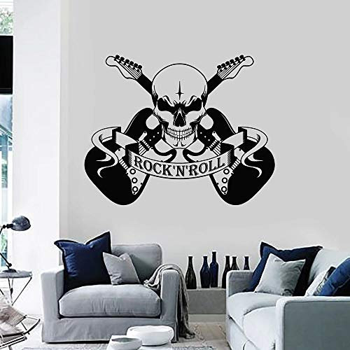 NSRJDSYT Cooler Stil Wandtattoo Scary Skull Musik Rock'n'Roll E-Gitarre Wandbild Teenager Schlafzimmer Musikstudio Dekor Vinyl Aufkleber 74x93cm