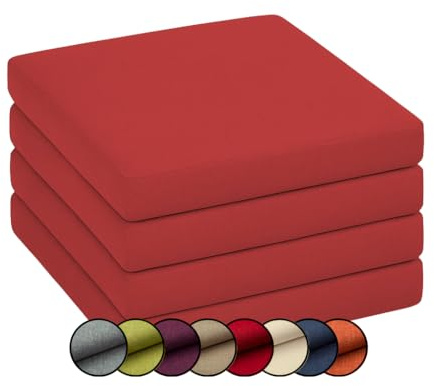 chilly pilley Stuhlkissen Gartenkissen Gartenstühle Stuhlauflage Stuhlpolster Sitzkissen Abnembar Bezug Mit Reißverschluss Auflage Set Garten Kissen (4er Set 45x45x5, Rot)