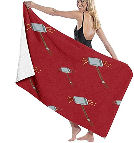 Beach Towels Microfiber,Thor Hammer Red Large Bath Sheet Lightweight Beach Towel Perfect For Family Hotel Travel Swimming Fitness Sports