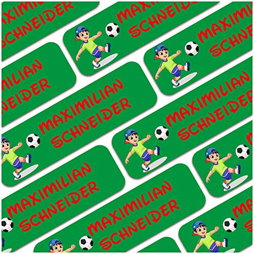 80 x Namensaufkleber Wunschname personalisiert je 3,5x1cm Aufkleber mit Kinder Name Beschriftung Schule Kindergarten Kleidung Sticker (Nr. 12 Fußball, Für Textilien)