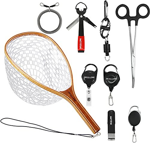 Fly Fishing Tools Kit and Accessories 9 in 1 Combo, Fishing Landing Net,,Fishing Quick Nail Knot Tying Tool, Hook Remover Forceps Stainless Steel Salmon and trout Fishing Gear Tool Assortment