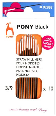 Pony - Pony Black Milliner Matte Finish (No. 3-5-7-9) Hand Sewing Needles with White Eye - 10 Needles