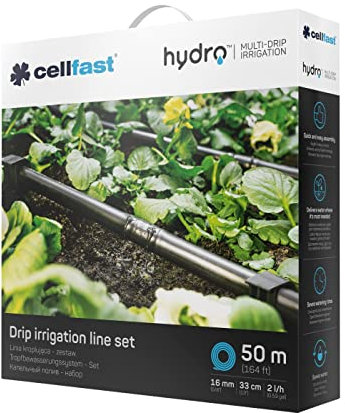Cellfast 19-060 Hydro™ Tropfbewässerungssystem Set UV-Strahlen- und chemikalienbeständig Gartenbewässerung 50m Tropfschlauch