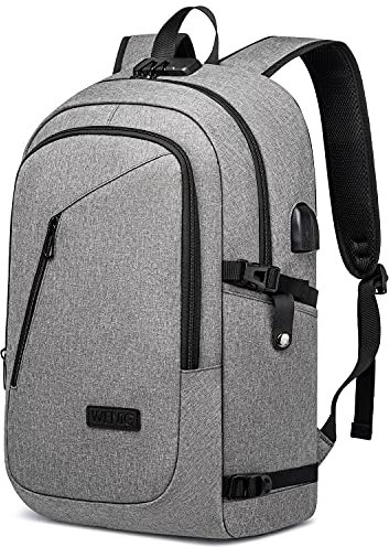 Large Laptop Rucksacks for Men with USB Charging Port 17.3 Inch Travel Laptop Bag Water Resistant Anti Theft Business Work College School Computer Backpack for Men Women Grey-1
