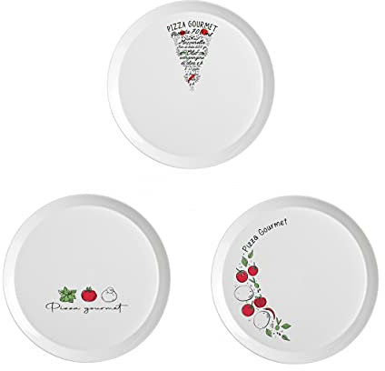 Bormioli Rocco Extra Large Gourmet Pizza Plates with 3 Simple Italian Designs - Set of 3